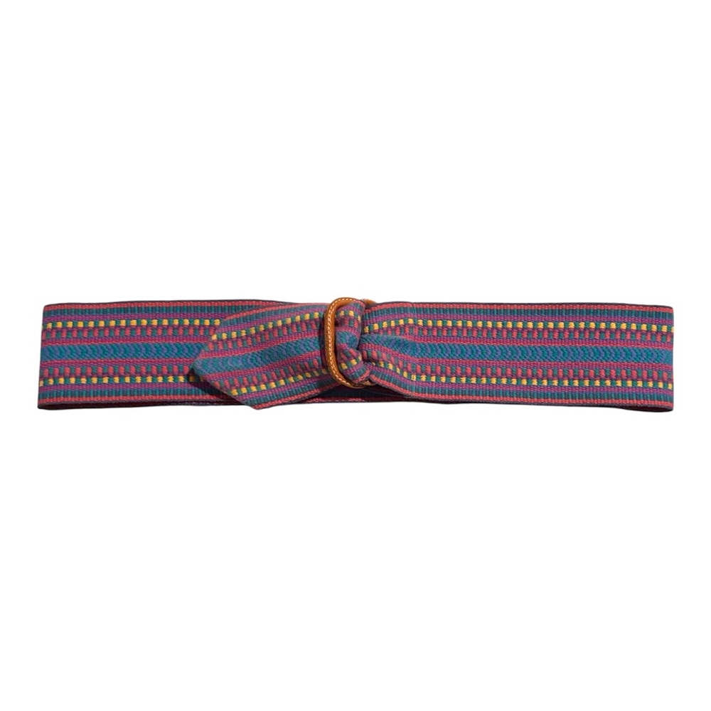 Lands’ End Blue Multicolor Woven Belt With Leather D Ring Buckle Adjustable